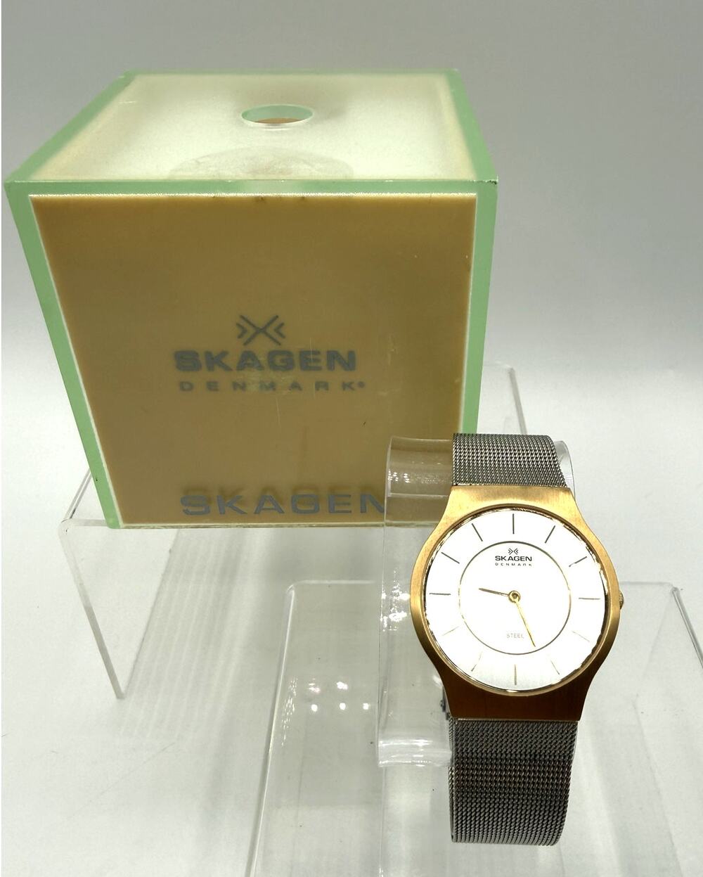 Vintage Skagen Denmark Slim Classic Two Tone Watch W/Original Box